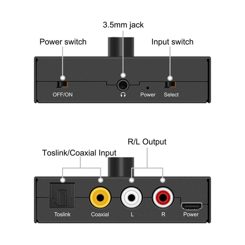 NÖRDIC Digital till Analog ljudomvandlare, Toslink och Coaxial till RCA L/R och headphone med volymkontrol metal DAC D/A omvandlare konvertor