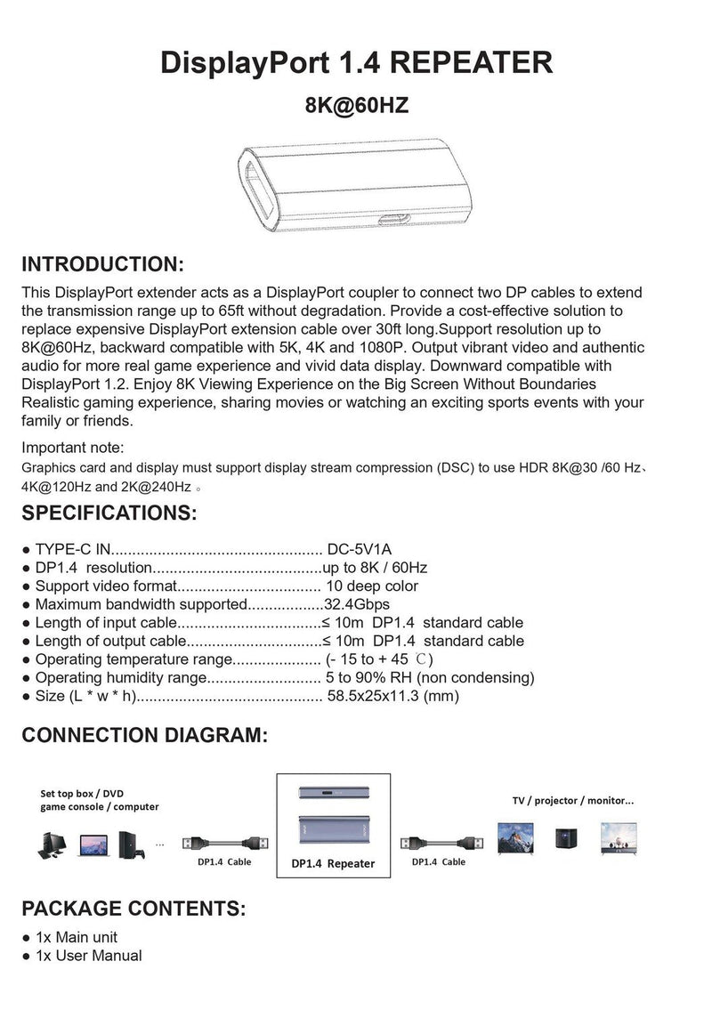 NÖRDIC Displayport 1.4 signal förstärkare 8K60Hz