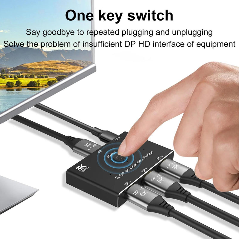 NÖRDIC Displayport 3 till 1 switch eller 1 till 3 splitter  DP1.4 8K30Hz 4k120Hz 32.4Gbps