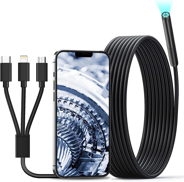 NÖRDIC Endoskopkamera för mobiltelefon med ljus, 1080P HD, 8 LED-lampor, vattentät IP67, inget WiFi krävs, Android och iOS