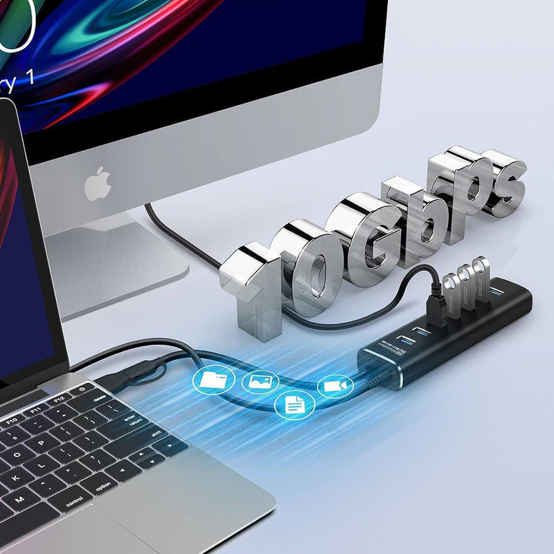 NÖRDIC GEN 3.2 USB-C och USB-A powered Hub 7ports 7x10Gbps 1m kabel