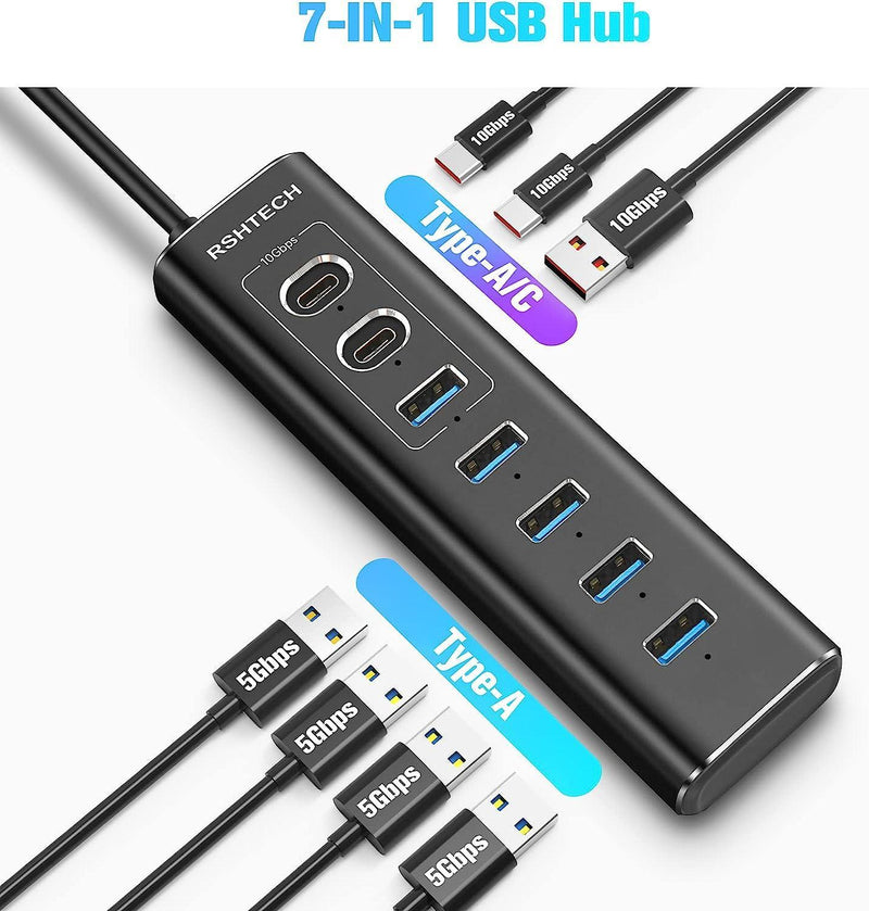 NÖRDIC GEN 3.2 USB-C och USB-A powered Hubb 7ports 3x10Gbps 4x5Gbps 1m kabel