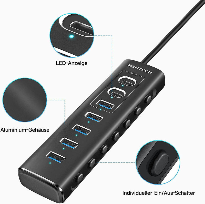 NÖRDIC GEN 3.2 USB-C och USB-A powered Hubb 7ports 3x10Gbps 4x5Gbps 1m kabel