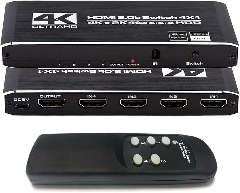 NÖRDIC HDMI 2.0 4x1 Switch 4K60Hz med fjärrkontroll
