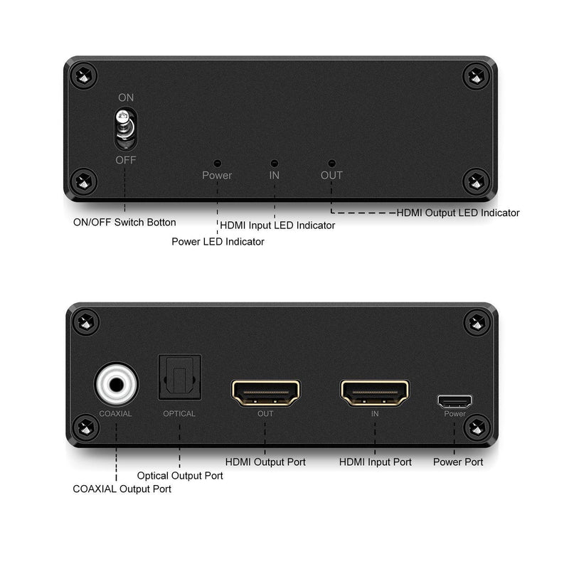 NÖRDIC HDMI Audio Extraktor 5.1, 1xHDMI ingång till 1xHDMI 2.0 4K i 60 Hz, Digital (Toslink) och Coaxial Audio utgång. Xbox One, PS3/PS4, Smart TV