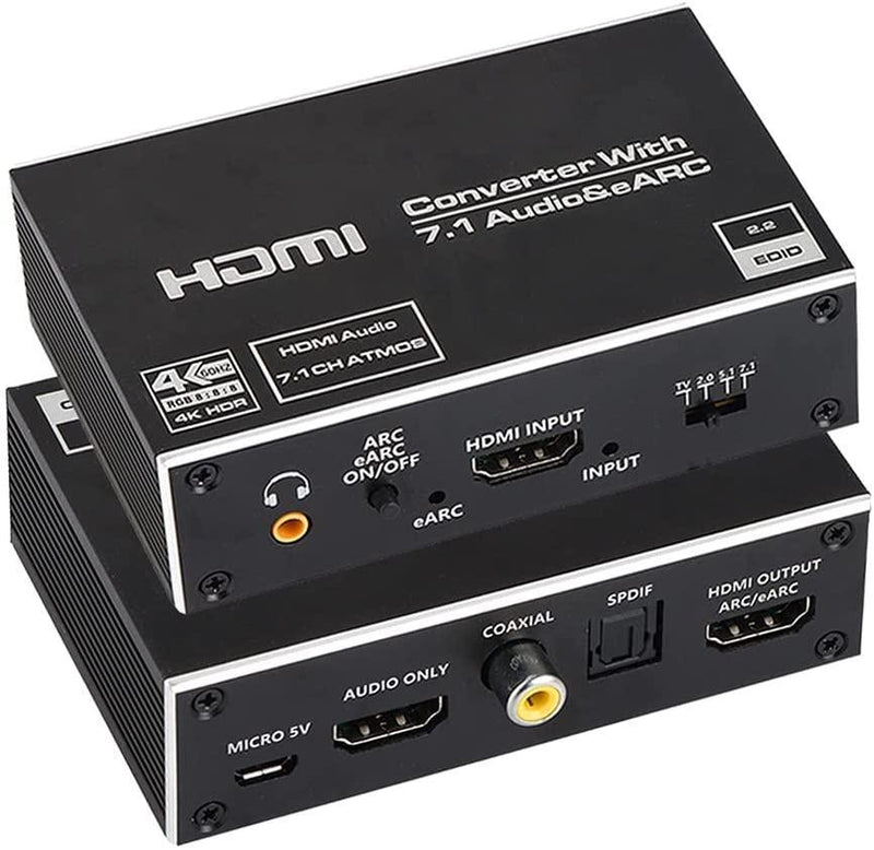 NÖRDIC HDMI Extractor 4K60Hz HDMI till HDMI+Optisk Toslink+Coaxial+3.5mm Audio+7.1CH HDMI Stöd för eARC/ARC HDR Dolby ATMOS