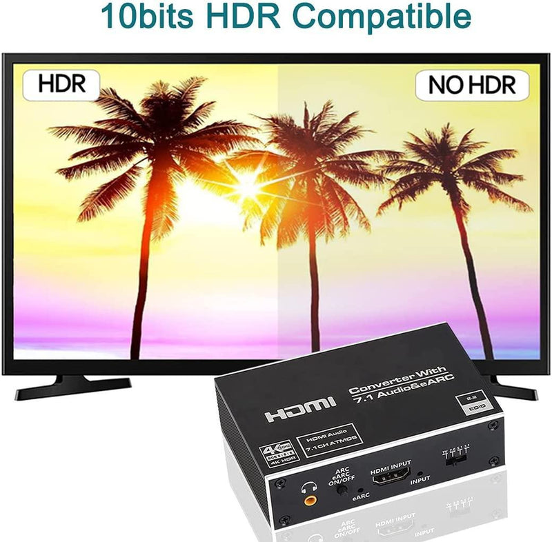 NÖRDIC HDMI Extractor 4K60Hz HDMI till HDMI+Optisk Toslink+Coaxial+3.5mm Audio+7.1CH HDMI Stöd för eARC/ARC HDR Dolby ATMOS