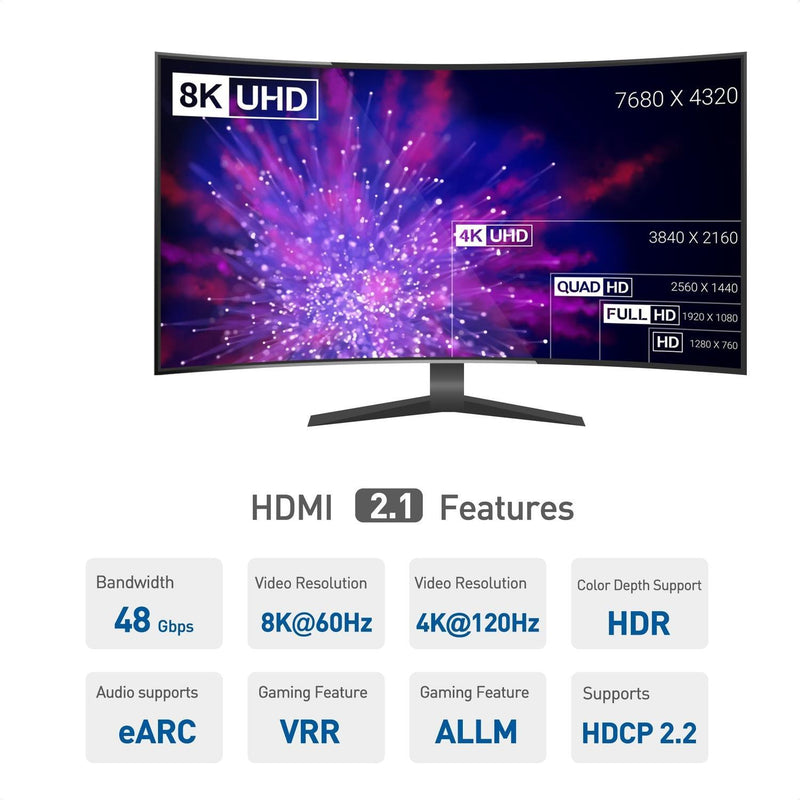 NÖRDIC HDMI förlängningskabel 1m 8K60Hz 4K144 HDMI 2,1 48Gbps Ultra High Speed HDMI