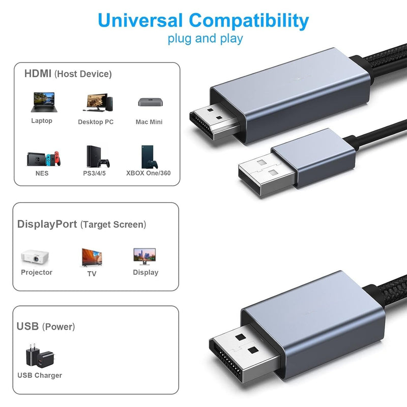 NÖRDIC HDMI till Displayport kabel 50cm 4K60Hz 18Gbps