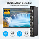 NÖRDIC KVM 4x2 HDMI Switch 4PC till Dual Monitor HDMI 8K60Hz med 1x3.5mm och 4xUSB-A