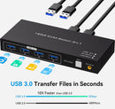 NÖRDIC KVM Switch 2 till 1 HDMI 2.0 4K60Hz för PC, Xbox, PS5 och bärbar med 4xUSB 3.0 portar