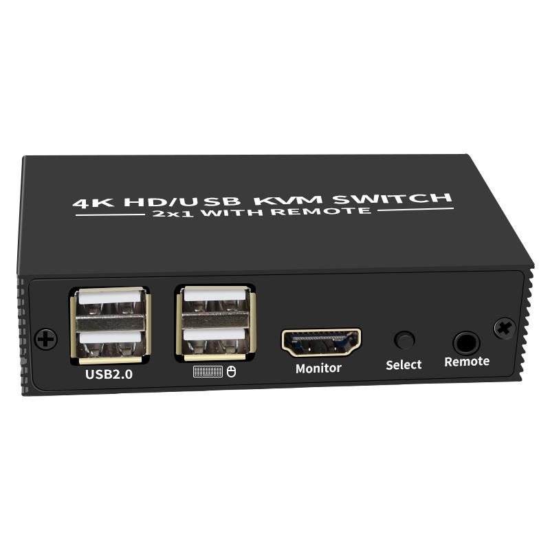 NÖRDIC KVM Switch 2 till 1 HDMI 2.0 4K60Hz för PC, Xbox, PS5 och bärbar med 4xUSB portar