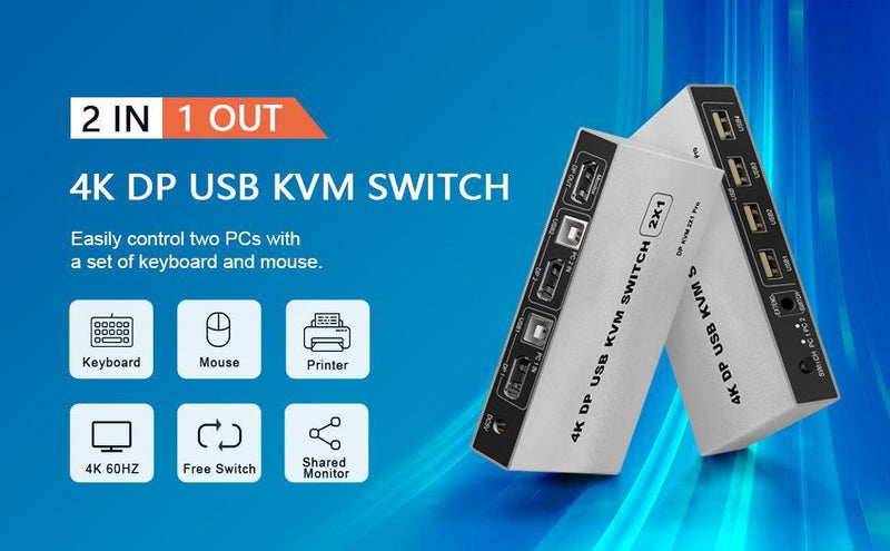 NÖRDIC KVM Switch 2 till 1 DisplayPort 1.2 4K 60Hz och 4x USB HDCP 2.2