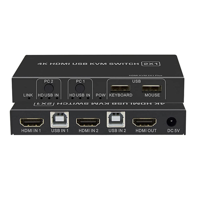 NÖRDIC KVM Switch 2 till 1 HDMI 2.0 4K60Hz för PC, Xbox, PS5 och bärbar med 3xUSB portar