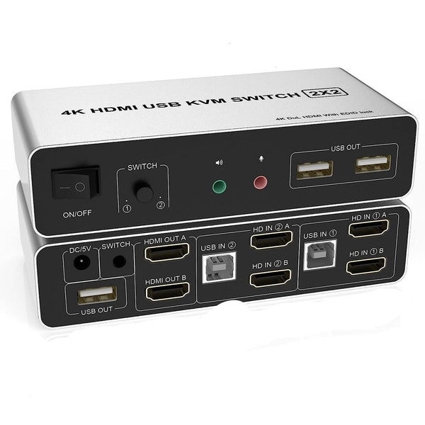 NÖRDIC KVM Switch 2x2 HDMI 4K60Hz 3xUSB2.0 Audio EDID