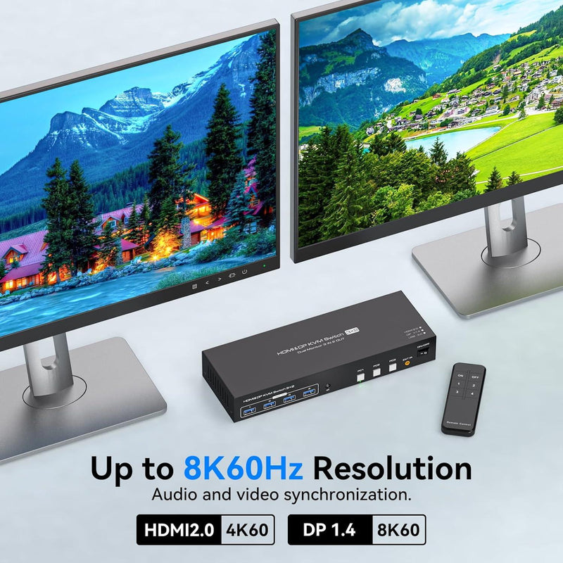 NÖRDIC KVM Switch 3 till 2 8K60Hz DP 1.4 HDMI 2.0 KVM USB 3.0