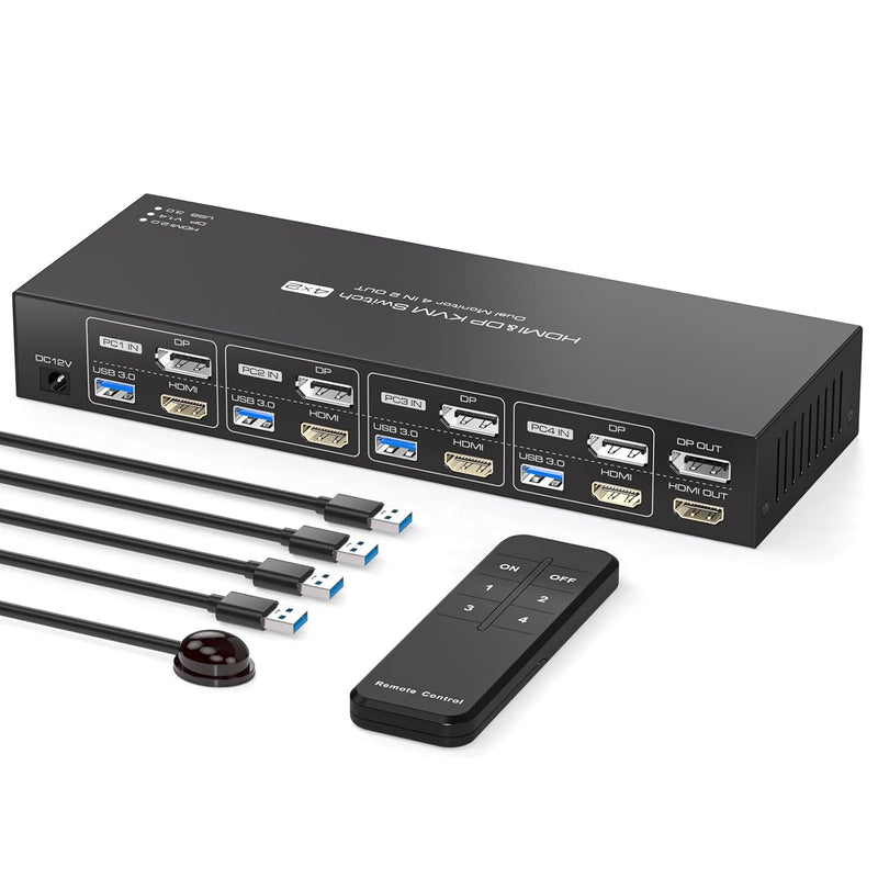 NÖRDIC KVM Switch 4 till 2 DP + HDMI 4K60Hz USB3.0