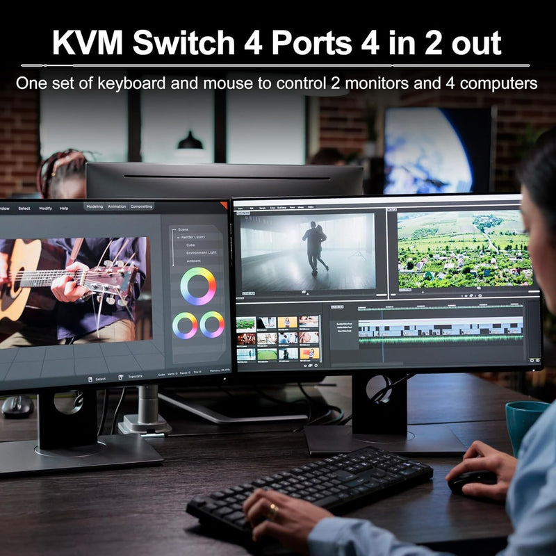 NÖRDIC KVM Switch 4 till 2 HDMI 2.1 8K@60Hz 4K@120Hz 4xUSB-A