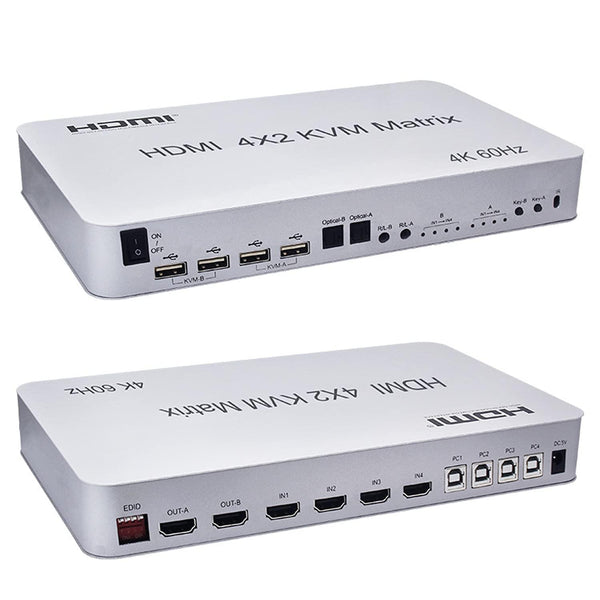 NÖRDIC KVM Switch 4xPC till 2xHDMI 4K 60Hz 3D Stereo Audio och S/PDIF