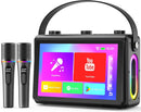 NÖRDIC Karaoke-maskin, inbyggd 10,1" HD-lyricsskärm, stöd för WiFi, Bluetooth, HDMI, USB och MicroSD, med 2 trådlösa mikrofoner för hemmafest