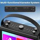 NÖRDIC Karaoke-maskin, inbyggd 10,1" HD-lyricsskärm, stöd för WiFi, Bluetooth, HDMI, USB och MicroSD, med 2 trådlösa mikrofoner för hemmafest