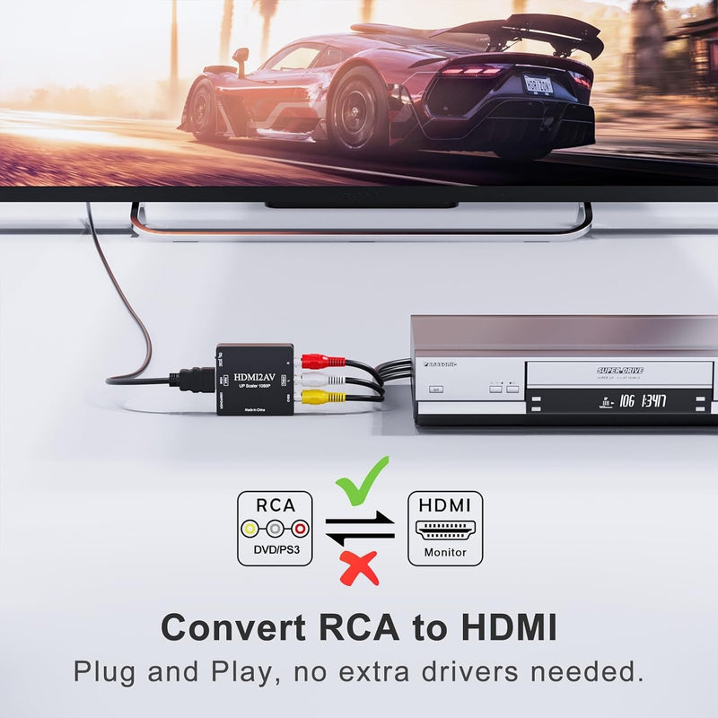 NÖRDIC Kompositvideo AV till HDMI adapter 3XRCA AV och CVBS omvandlare 1080p i 60Hz PAL och NTSC