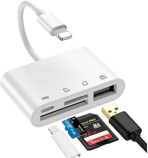 NÖRDIC Lightning Kortläsare 2 Slot SD, MicroSD 1xUSB-A, 1xUSB-C Laddning UHS-I