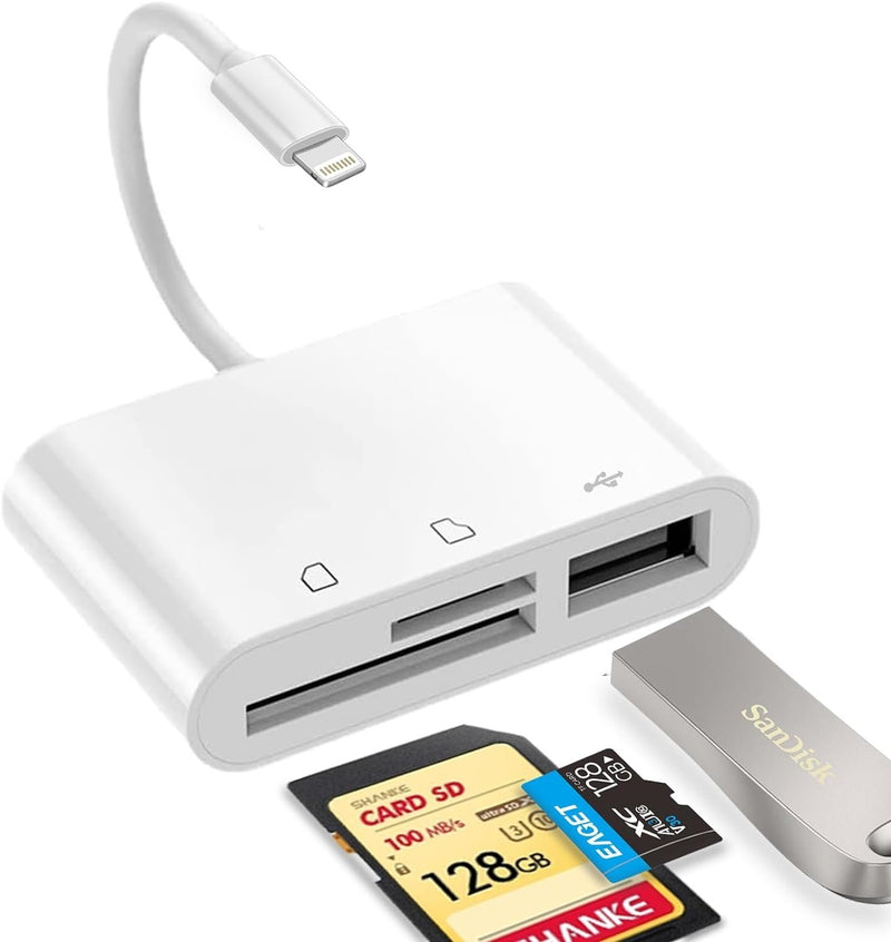 NÖRDIC Lightning Kortläsare UHS-I SD MicroSD och USB-A för Iphone och Ipad