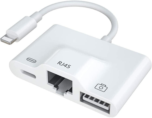 NÖRDIC Lightning adapter 1 till 3 portar 1x USB3,1 1x RJ45 10/100Mbps 1x Lightning för laddning