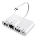 NÖRDIC Lightning adapter 1 till 4 portar 1xHDMI 1x RJ4510/100Mbps 1xUSB A 3.1 och 1 x Lightning laddningsport