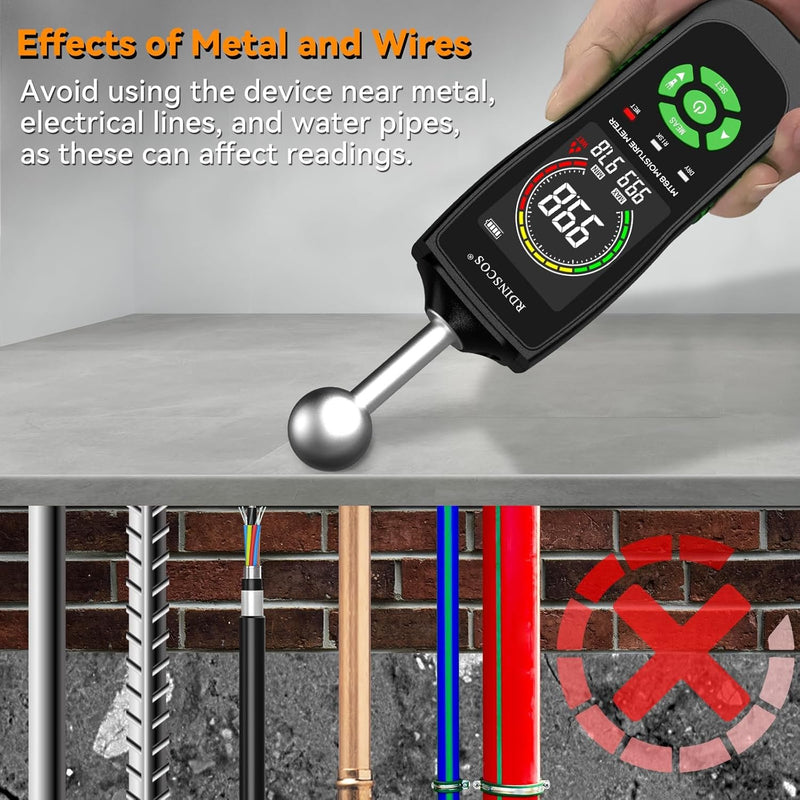 NÖRDIC Fuktmätare med inbyggd lampa för fuktmätning av trä, väggar, tak, golv, husbilar