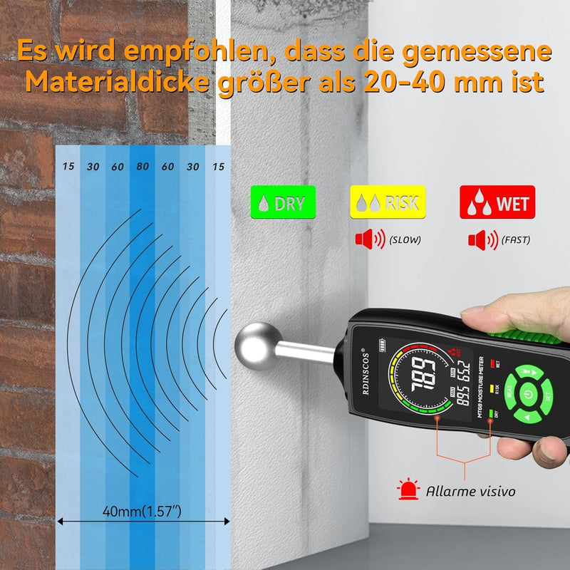 NÖRDIC Fuktmätare med inbyggd lampa för fuktmätning av trä, väggar, tak, golv, husbilar
