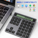 NÖRDIC Slim 34-tangenters numerisk knappsats med Bluetooth och display, 2-i-1 dataregistrering + kalkylator för laptop, MacBook, Mac, Surface, PC och Chrome
