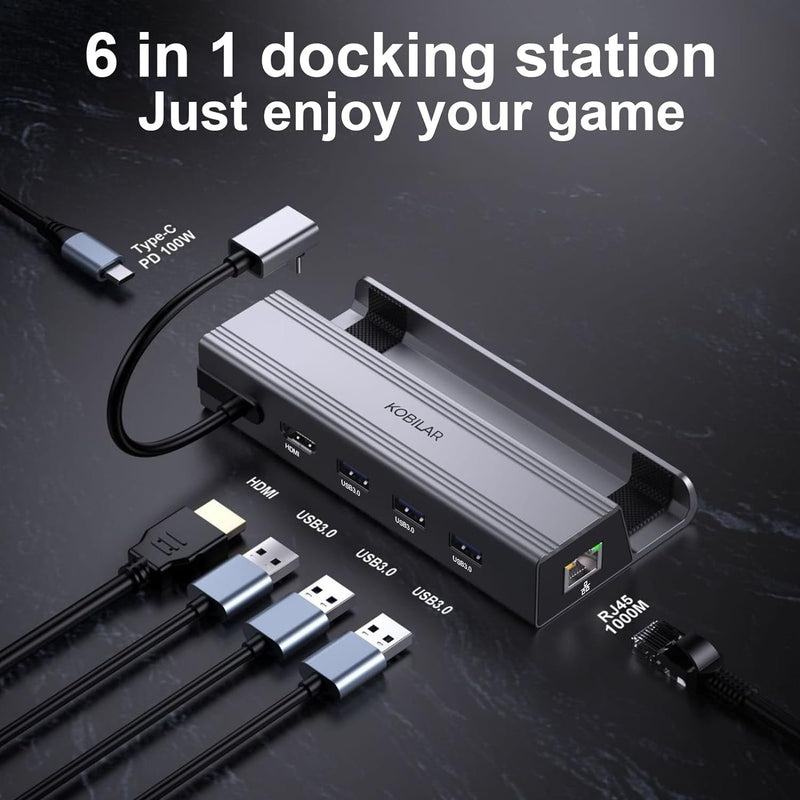 NÖRDIC Steam Deck dockningsstation 1 till 6 - 1xHDMI4K60Hz, 1xUSB-C PD100W, 3xUSB-A 3.1 5Gbps, 1xRJ45 GigaLAN