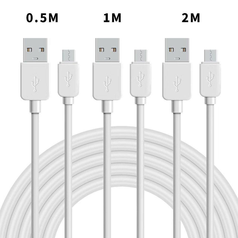 NÖRDIC USB2.0 A hane till Micro B hane Kabelkit  3-pack 0,5m+1m+2m  480Mbps 2,4A vit för Android mobiler och surfplattor