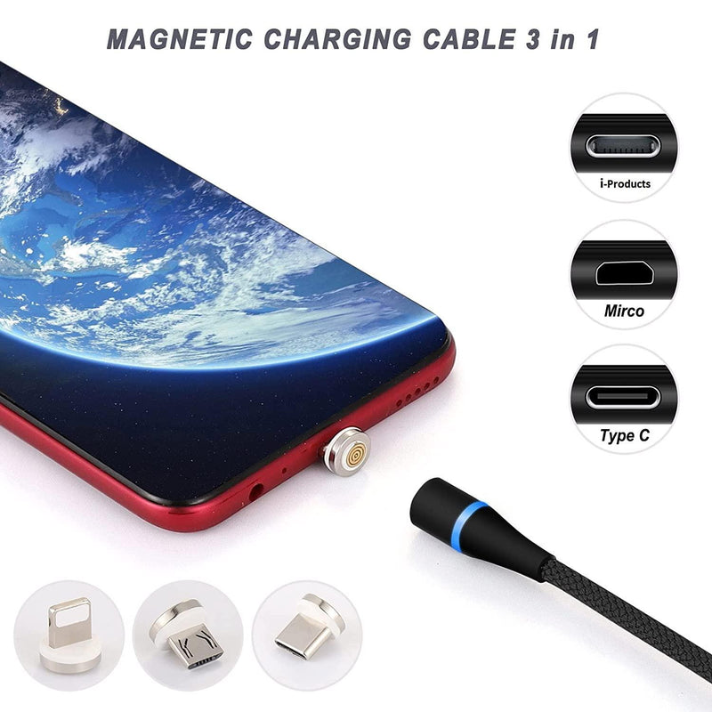 NÖRDIC USB2.0 Magnet kabel 3i1 Lightning(Non MFI), USB-C Micro USB 1m3A svart