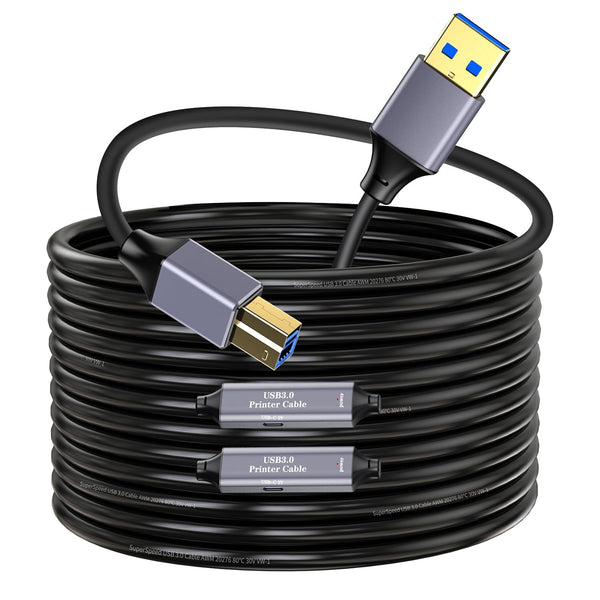 NÖRDIC USB 3.0 Aktiv Skrivarkabel - 15m USB A till USB B 3.0 Kompatibel med skrivare, konferenskamera, dockningsstation, hårddisk och mer