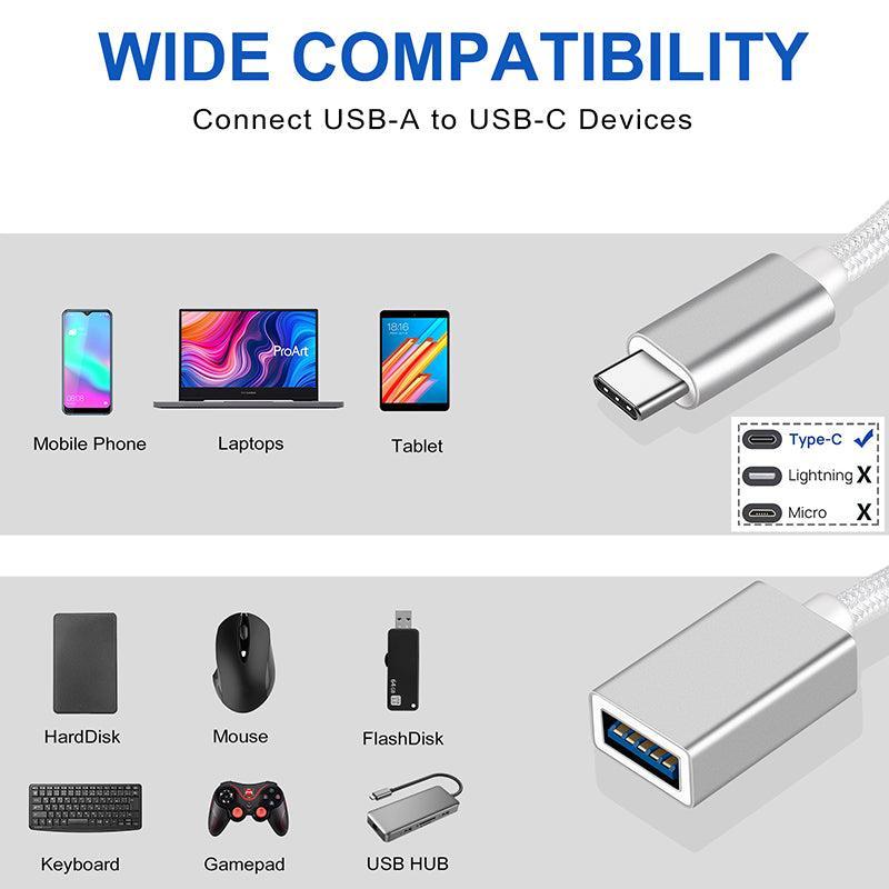 NÖRDIC USB3.2 Gen1 5Gbps USB-A OTG till USB-C adapter aluminium 50cm silver OTG till USB-C  Kabel