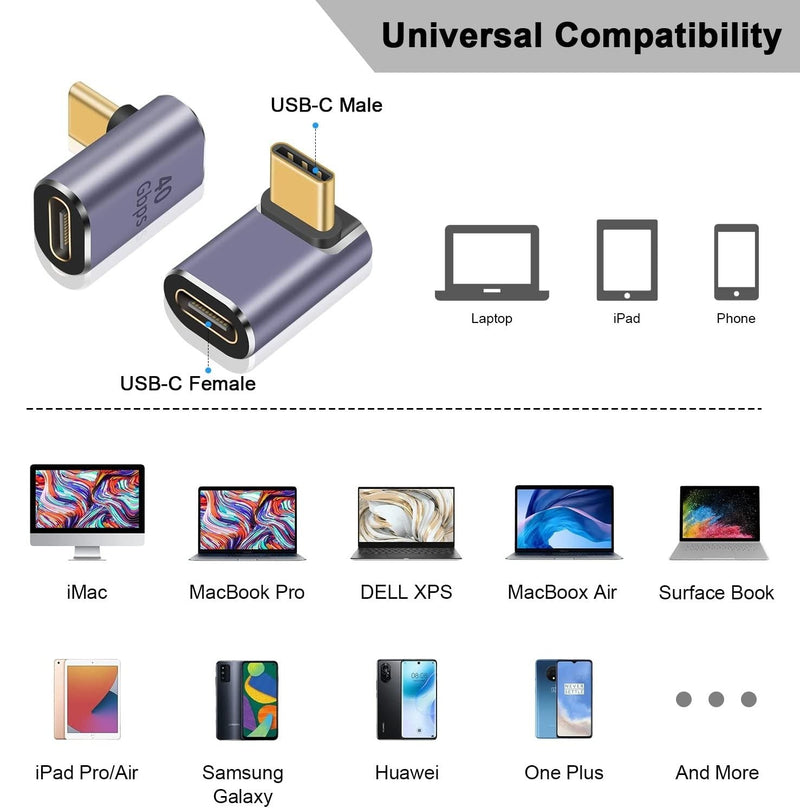 NÖRDIC USB4 vinklad adapter hane till hona 40G 8K60Hz PD100W