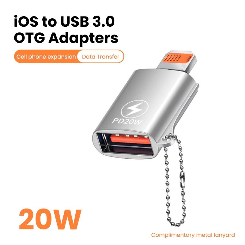 NÖRDIC USB-A 3.1 OTG hona till Lightning hane adapter, Lightning adapter till synk och laddning, aluminium silver