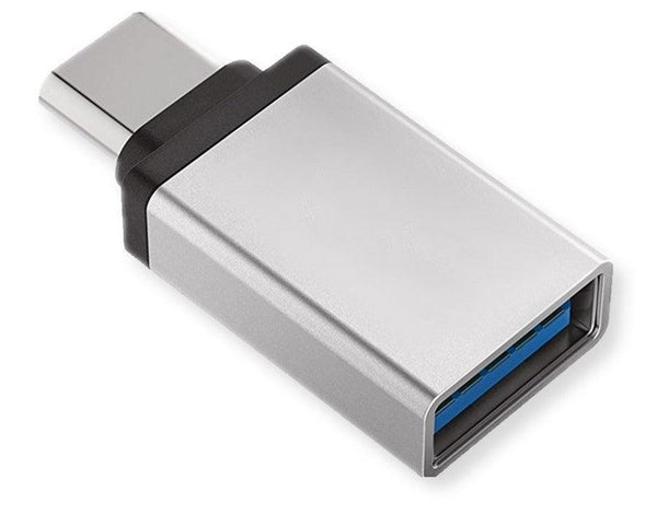 NÖRDIC USB-A 3.1 OTG hona till USB C hane adapter aluminium silver OTG USB-C adapter synk och laddning