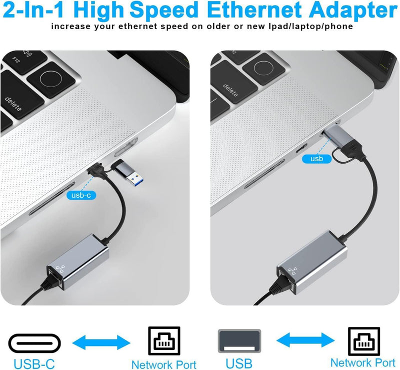 NÖRDIC USB-A och C 3.1 till Giga Ethernet Nätverksadapter USB-A och USB-C Space Grey Aluminium RTL8153