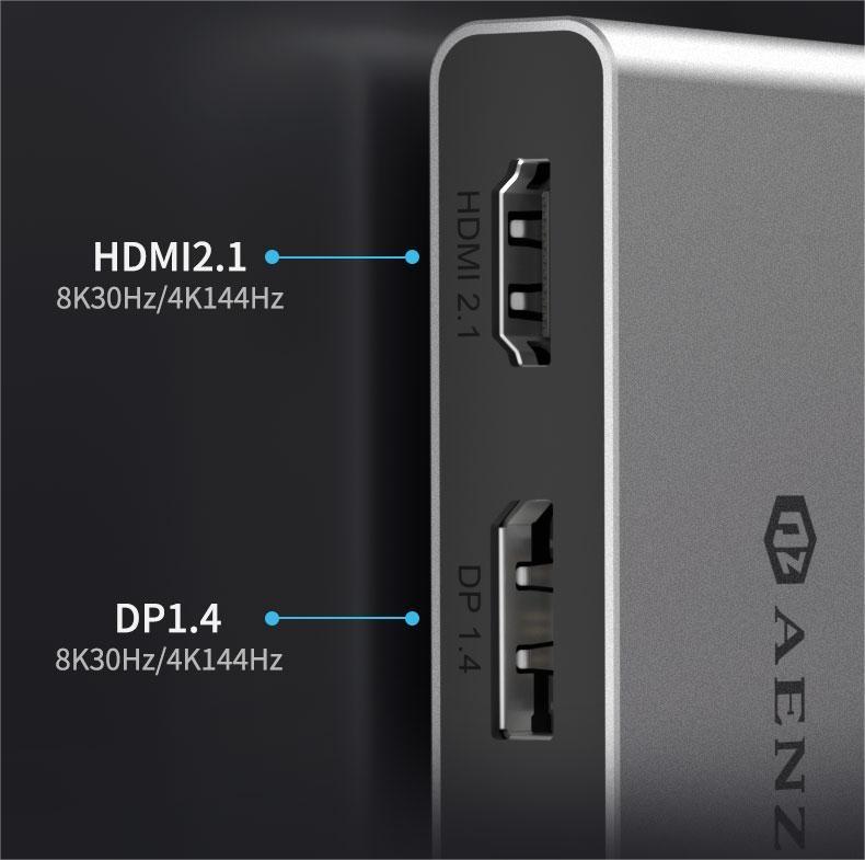 NÖRDIC USB-C 1 till 4 Dockningsstation 1xDP8K30Hz 1xHDMI8K30Hz 1xUSB-C PD 100W 1xUSB-A 2.0