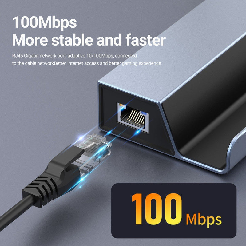 NÖRDIC USB-C 1 till 6 Dockningsstation för Steam Deck, HDMI 2.0 4k60Hz, RJ45, USB-A 3.0 5 Gbps, 100W USB-C PD