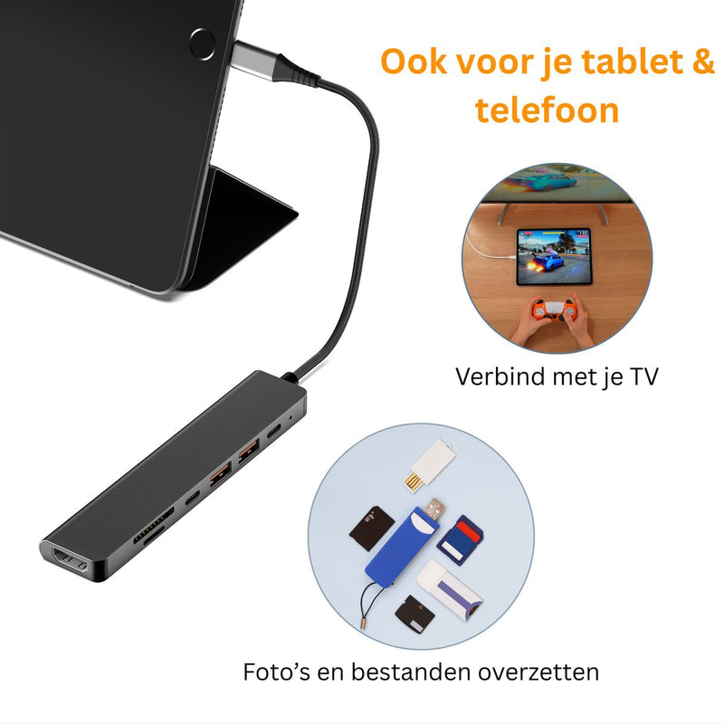 NÖRDIC USB-C 1 till 7 Dockningsstation 1xHDMI 4K60Hz 1xUSB-C PD 100W 1xUSB-C 3.2 2xUSB-A 3.2 10G 1xSD 1xMicroSD