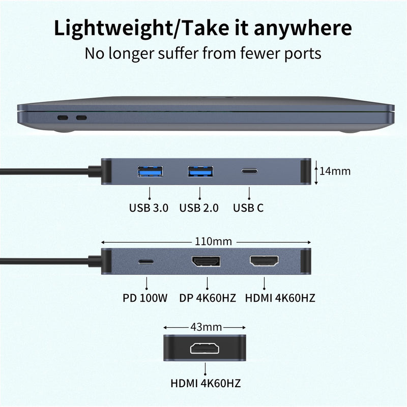 NÖRDIC USB-C 1 till 7 Dockningsstation 2xHDMI 1xDP 1xUSB-C PD100W 1xUSB-C 2xUSB-A