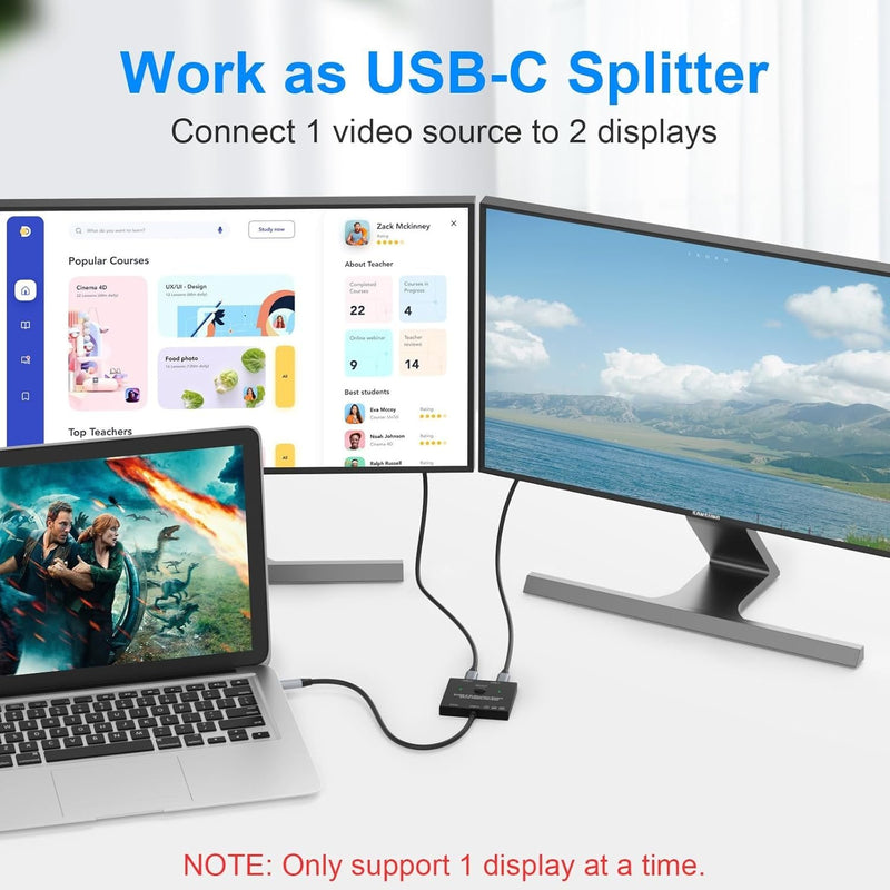 NÖRDIC USB-C 2 till 1 Switch & 1 till 2 Splitter, 8K/60Hz 4K/144Hz 100WPD 10Gbps Data+Video+PD