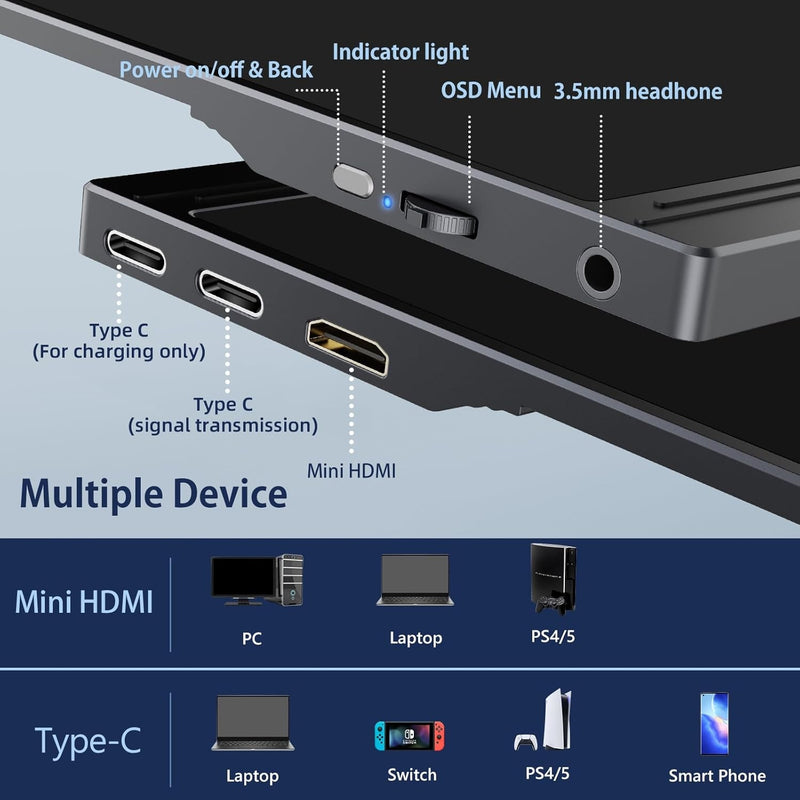 NÖRDIC USB-C & HDMI Bärbar LCD-skärm 15,6" 1920x1080p 60Hz