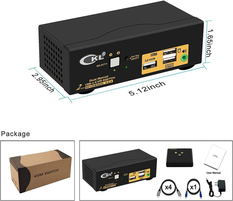 NÖRDIC KVM Switch 2 till 2 USB-C till HDMI 4K 60Hz, 3x USB-A, 2x 3.5mm AUX