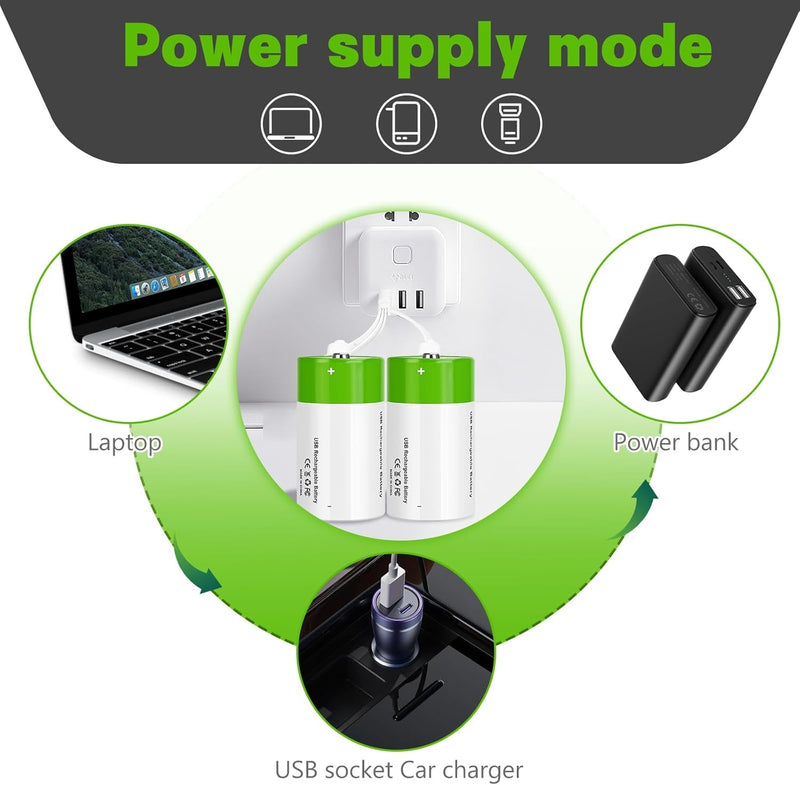 NÖRDIC USB-C Uppladdningsbara batterier 2-pack D/LR20